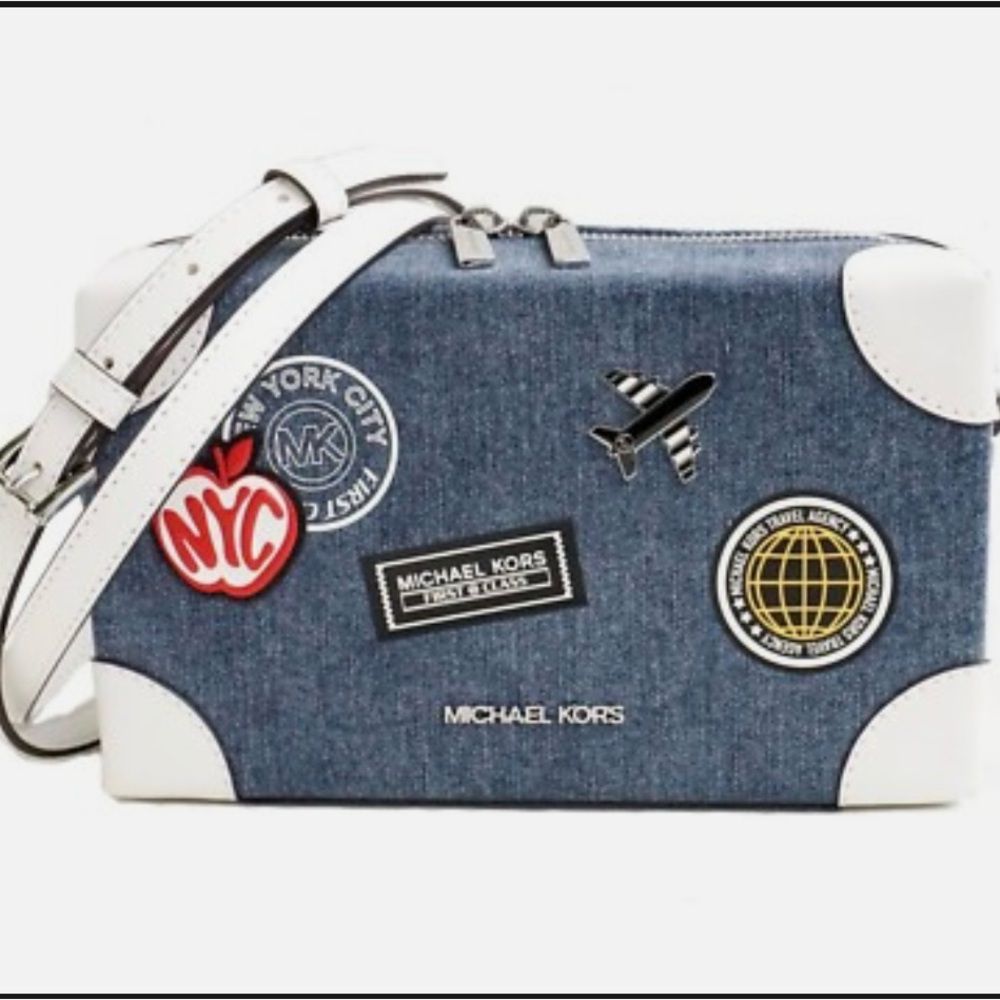 Michael Kors Denim and White Messenger Bag